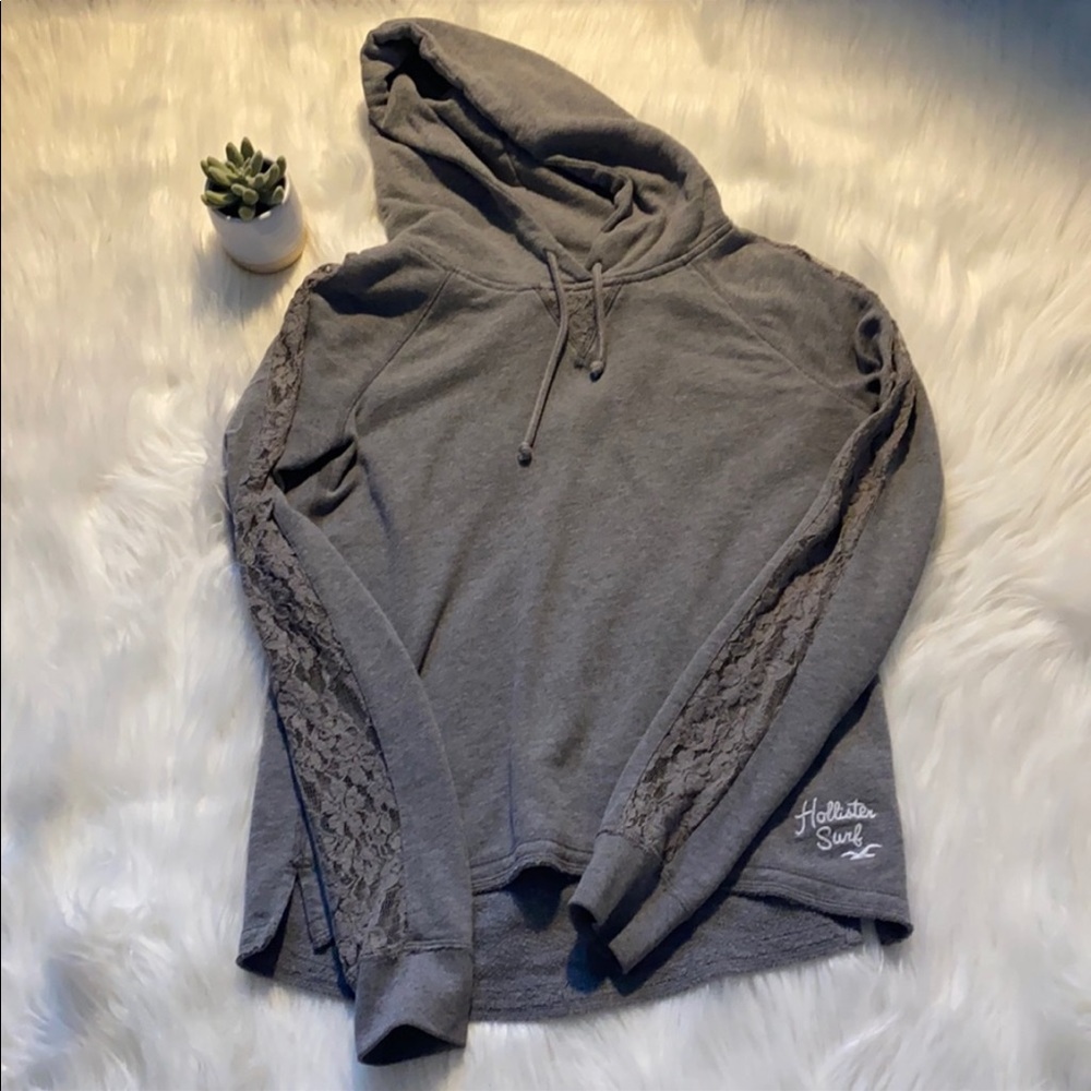 Hollister Gray Lace Sleeve Hoodie